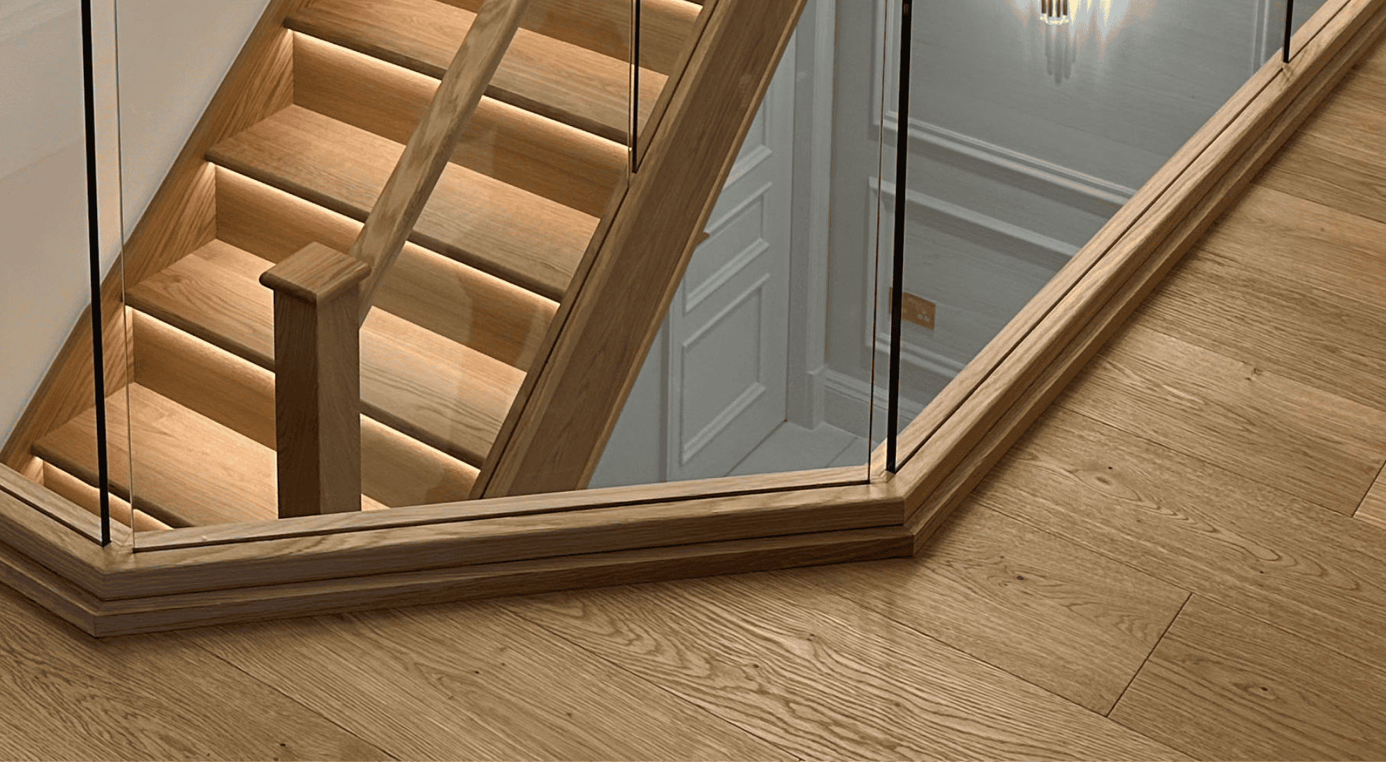 oak baserail with glass balustrade