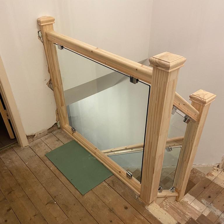 pine and glass balustrade staircase renovation